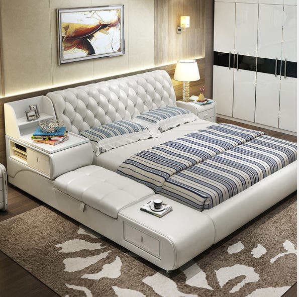 White Leather Upholstered Multifunctional Dream Bed