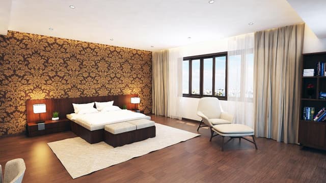 Spacious Bedroom Consists of Rectangular Wooden Bed