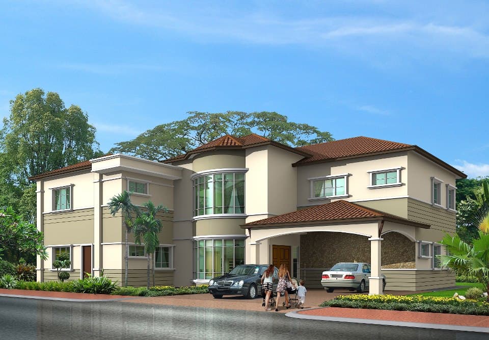 Exterior view of two story modern Victorian bungalow