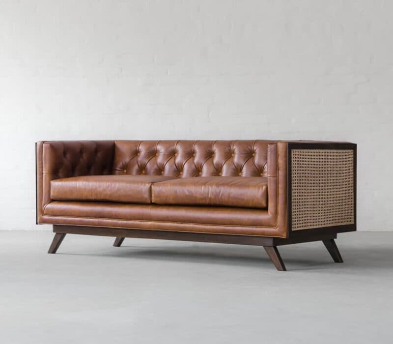 Leather Upholstered Tufted Backrest Sofa