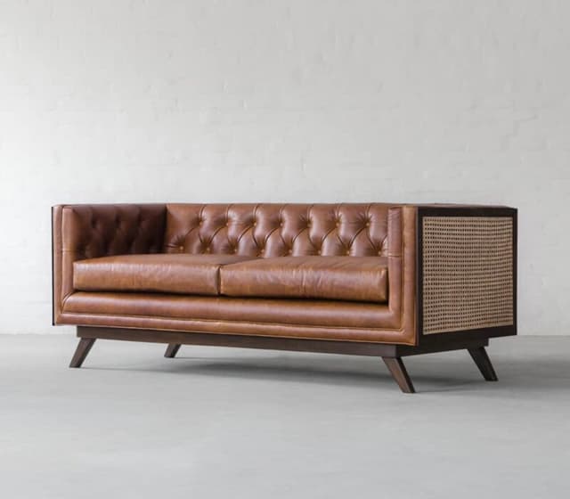 Leather Upholstered Tufted Backrest Sofa