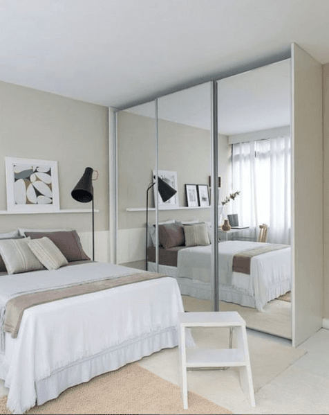 Modern Bedroom with White Bed &Pale Beige & Brown Cushions