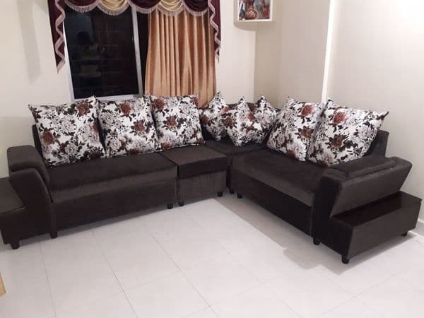 L Shape Black Velvet Upholstered Sofa