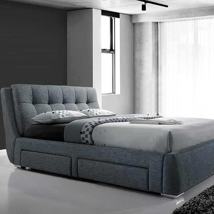 Grey Linen Upholstered Bed
