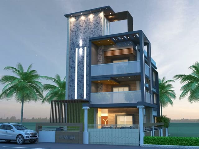 Three-Storey House with a Stone Pattern Stair Cabin