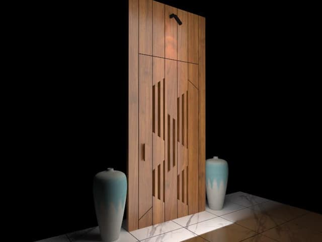 Modern Rustic Wooden Panel Features a Striking Door