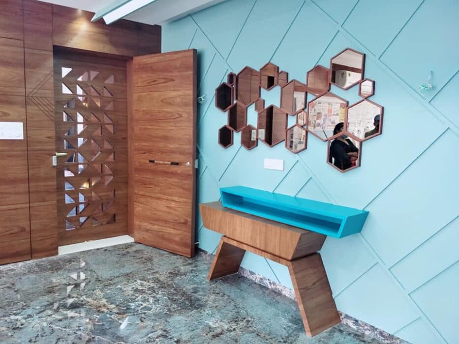 Ornate Blue Entryway Exudes Elegance and Sophistication