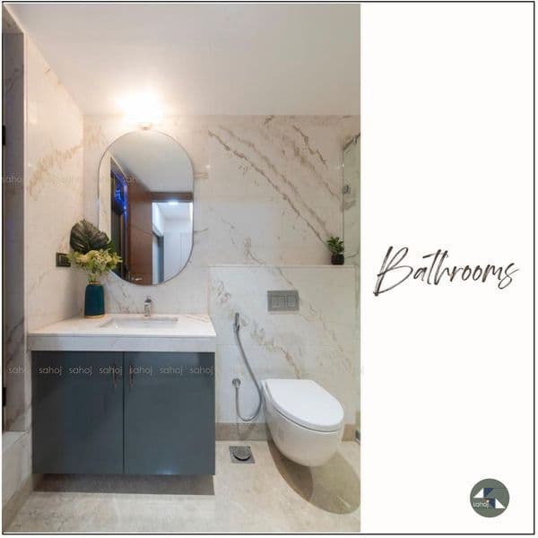 Corner of a Modern Minimal Bathroom with Wash Basin and WC