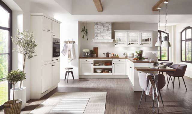 Modern Minimalistic Rustic Dining Area with a Kitchen