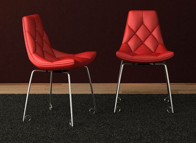 Red Cushioned Chair in Half Egg Chair and Stainless Steel Legs