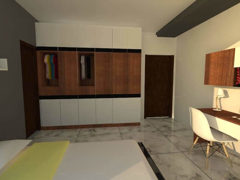 Modern Wardrobe is Placed in a White-Themed Bedroom