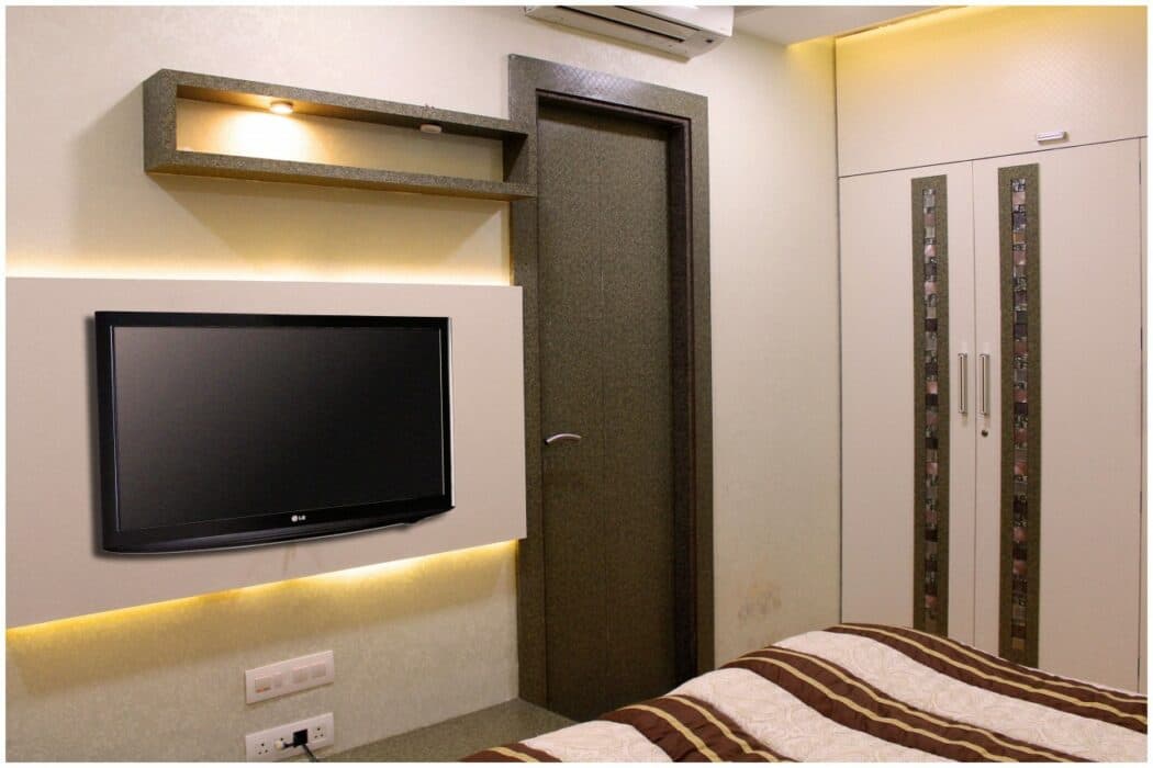 TV Unit Placed in a Dramatic-Themed Contrast Bedroom