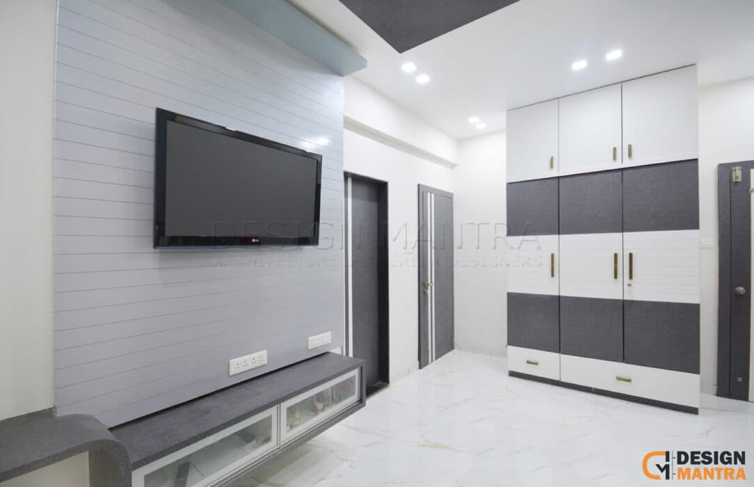 Chic Bedroom Corner Features a TV Unit Design