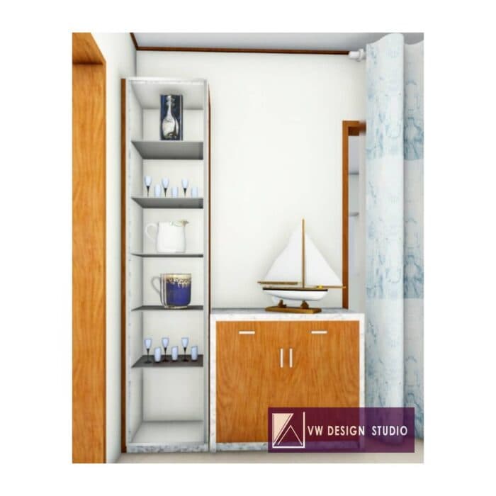 Bathroom Interior that Incorporates a Light Wood-and-Blue Marble