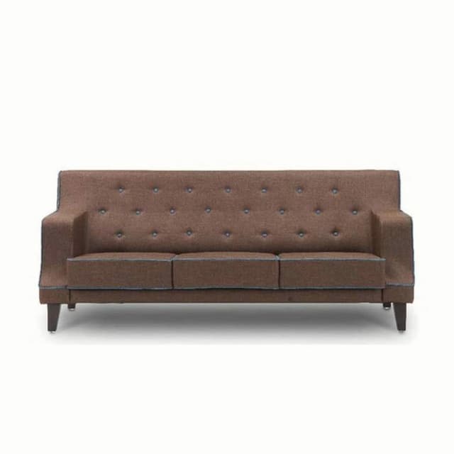Brown Three-Seater Sofa with Tufted Backrest and Seat Cushions