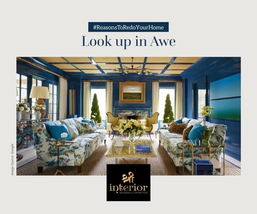 Deep Blue Glossy Walls and a Coffered Ceiling