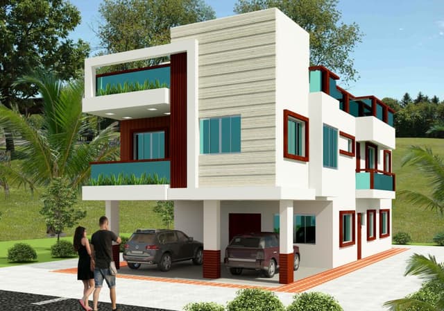 Three-Story Residential Building with a Contemporary Architectural Design