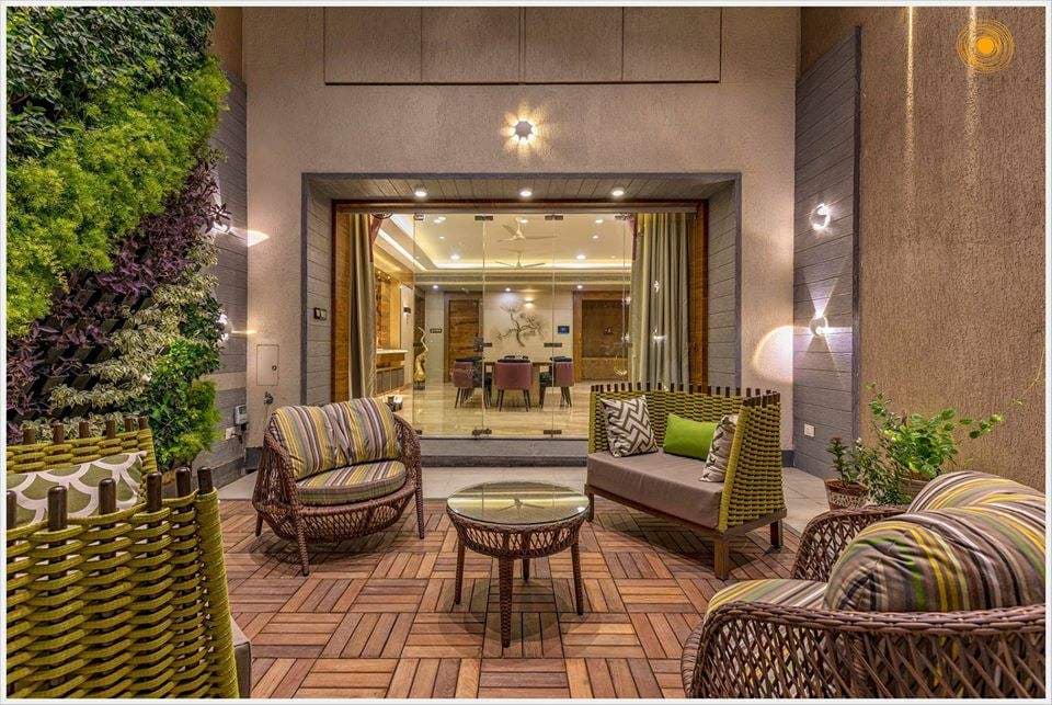 Double-Heighted-Home-Garden-outside-Dining-Area-with-10-Seater-Dining-Table-Upholstered-Dining-Chairs-comprises-of-Wooden-Tile-Flooring-2 Modern Patio with Wicker Furniture