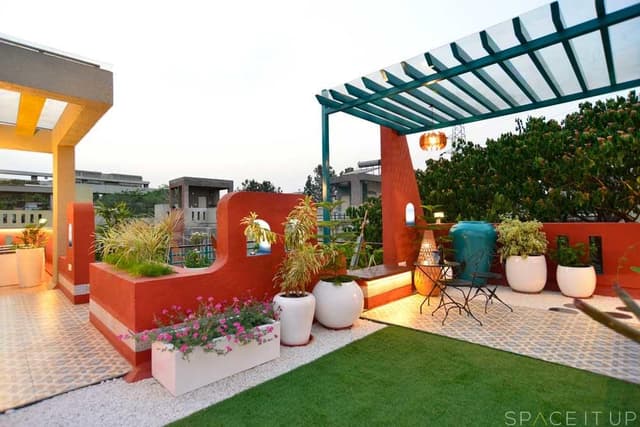 Home-Garden-on-Terrace-Floor-having-Parapet-Wall-with-Red-Wall-Paint-having-Voids-with-Blue-Wall-Paint-1 Swiper Content 0