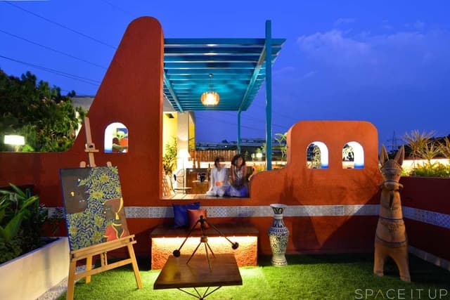 Home-Garden-on-Terrace-Floor-having-Parapet-Wall-with-Red-Wall-Paint-having-Voids-with-Blue-Wall-Paint-4 Swiper Content 3