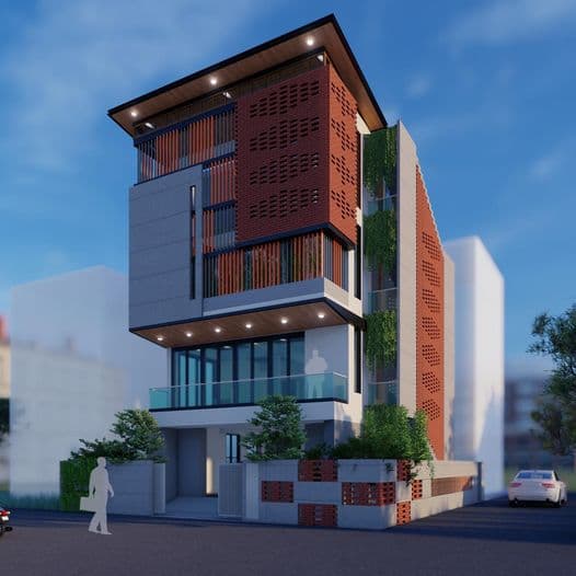 A modern four storied building with composite elements A modern four storied building with composite elements