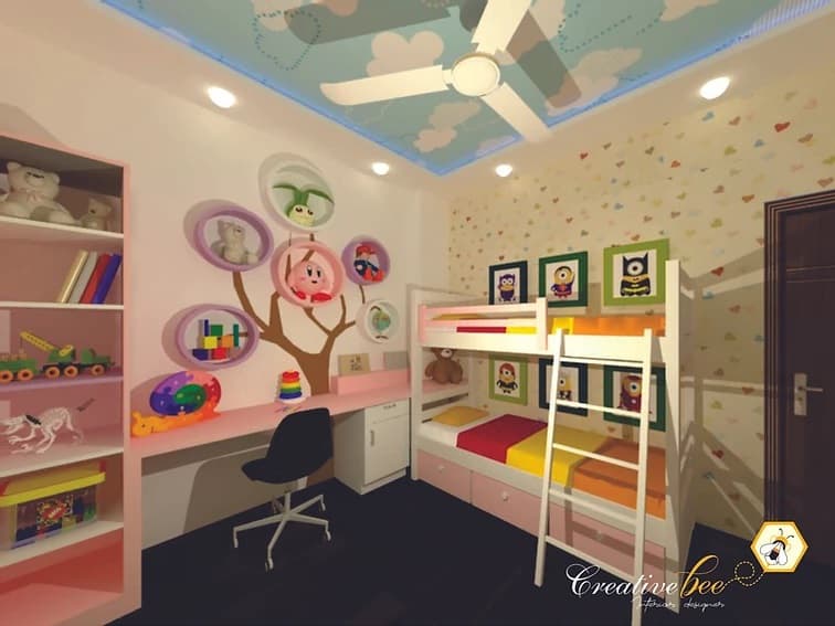 A colourful kids bedroom with a bunk bed A colourful kids bedroom with a bunk bed