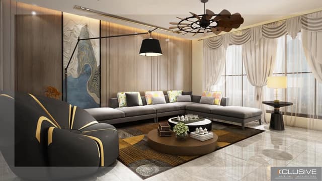 Contemporary Living Room with L-Shape Grey Colour Sectional Sofa – 1 Contemporary Living Room with L-Shape Grey Colour Sectional Sofa - 1