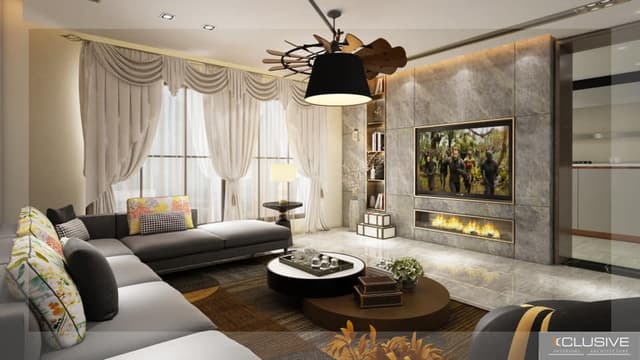 Contemporary Living Room with L-Shape Grey Colour Sectional Sofa Contemporary Living Room with L-Shape Grey Colour Sectional Sofa