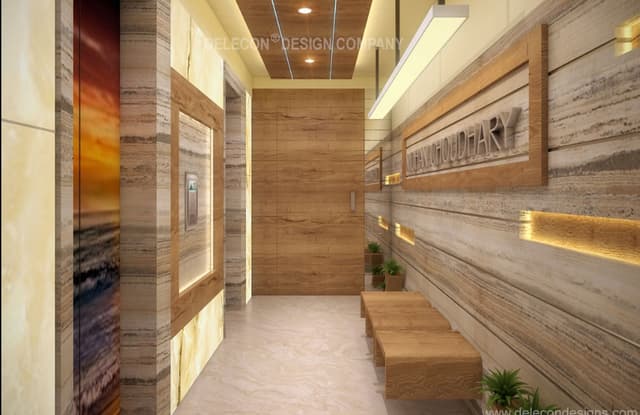 Foyer Wall treated with Travertine Stone & Niche – 1 Foyer Wall treated with Travertine Stone & Niche - 1