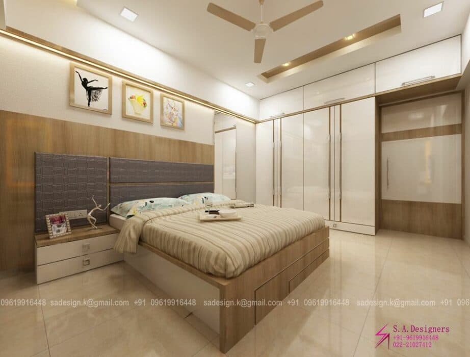 The Bedroom has a Combination of White & Brown The Bedroom has a Combination of White & Brown