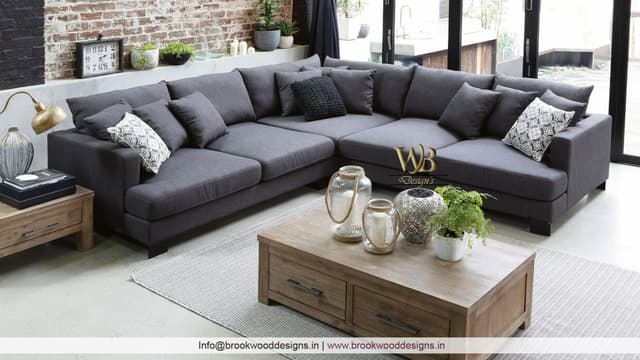 L -Shape Grey Linen Upholstered Sofa Swiper Content 0