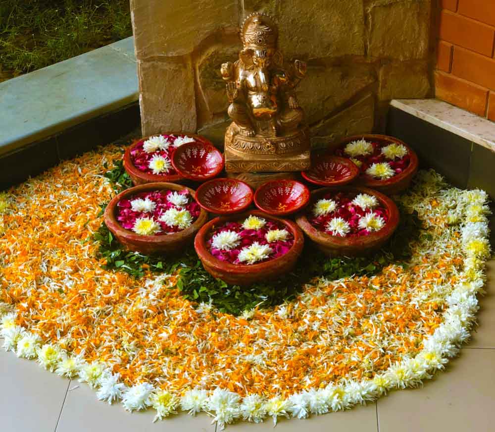 Put up Gold, Silver or Copper Accessories or Statues of Deities