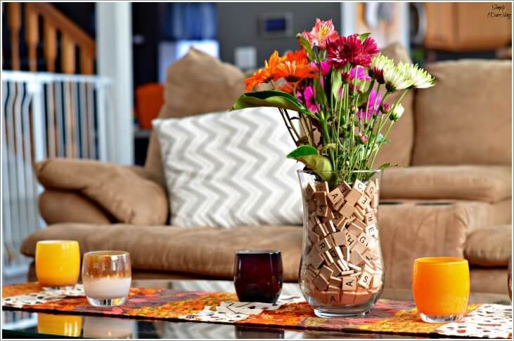 Scrabble Letters & Numbers as vase fillers!
