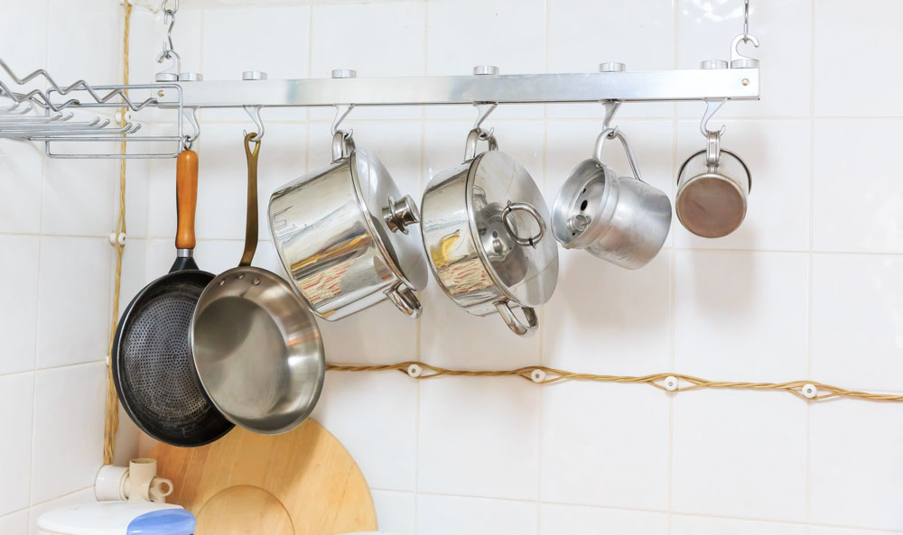 Efficient Wall Rails and Hooks for Kitchen Essentials