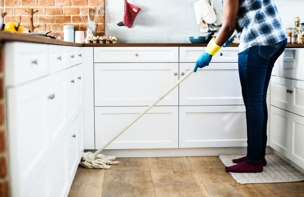 Cleaning & Mopping in Kitchen