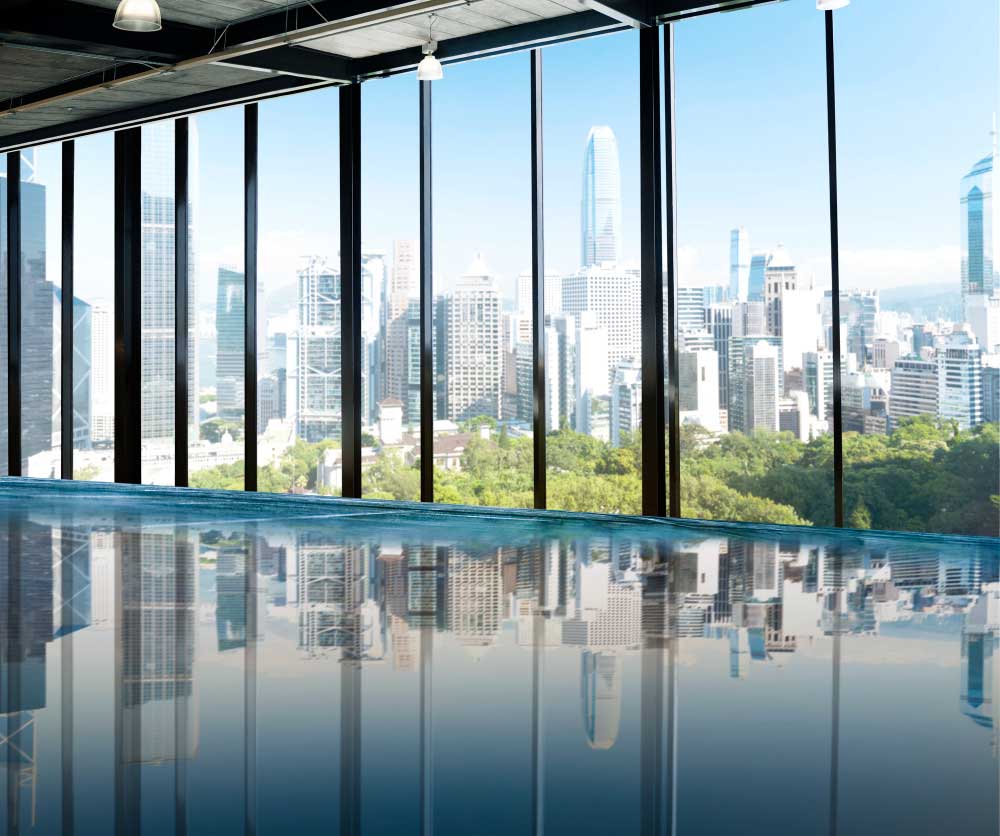 Room with Transparent Glass Windows