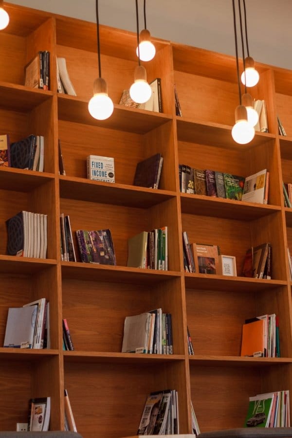 Mini Lights near Bookshelf