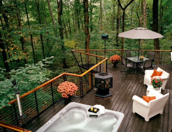 Wooden Deck with Metal Railing