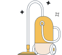 Yellow vacuum cleaner illustration with sparkles