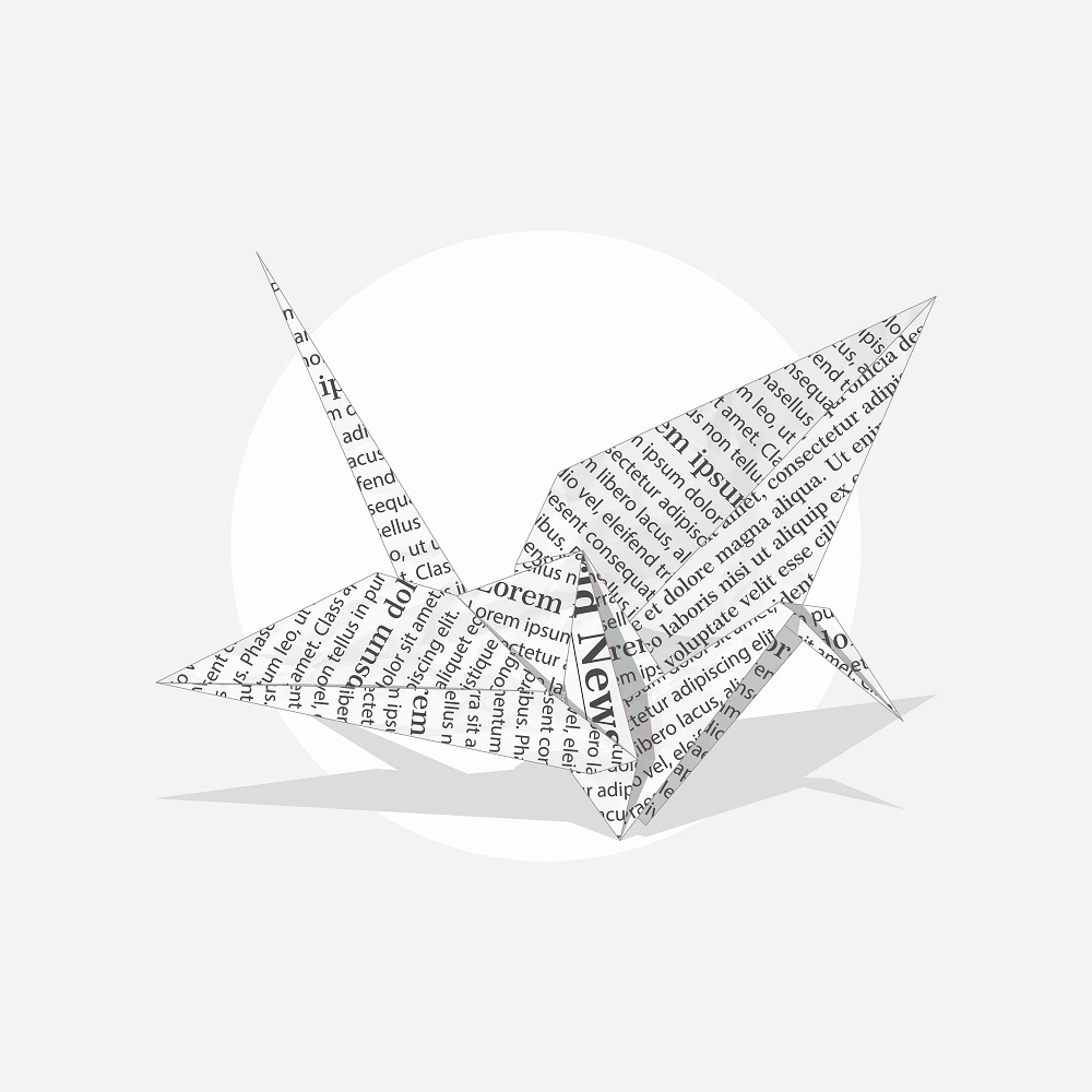 realistic crane newspaper origami illustration