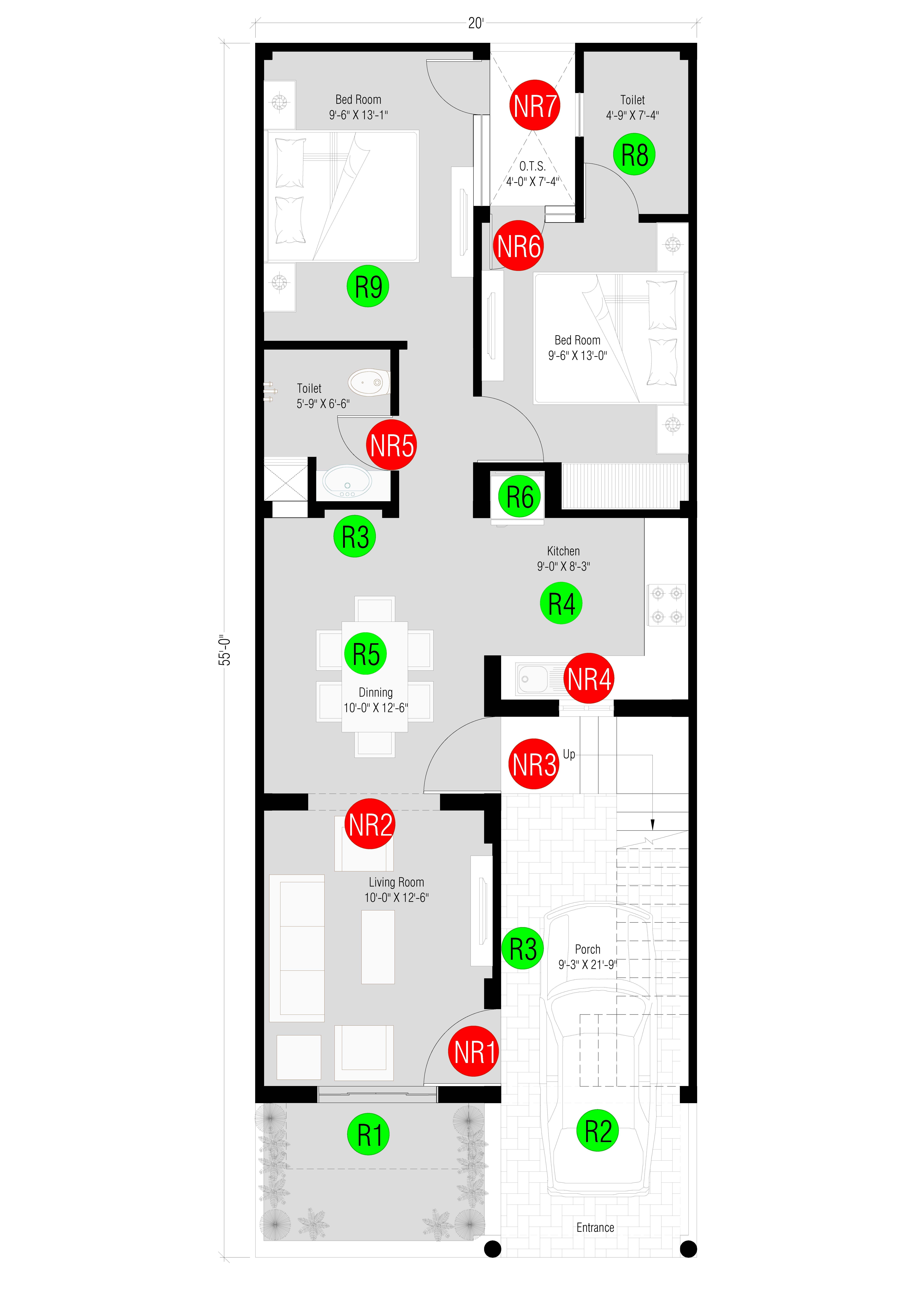 Plan Analysis of 2 BHK - Row house (102 sq. mt.)