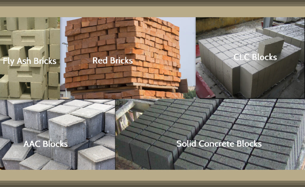 Red Bricks vs AAC Blocks vs Fly Ash Bricks vs Solid Concrete Blocks vs CLC Blocks