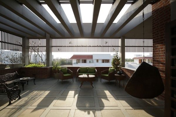 Contemporary Balcony With Sitting Area