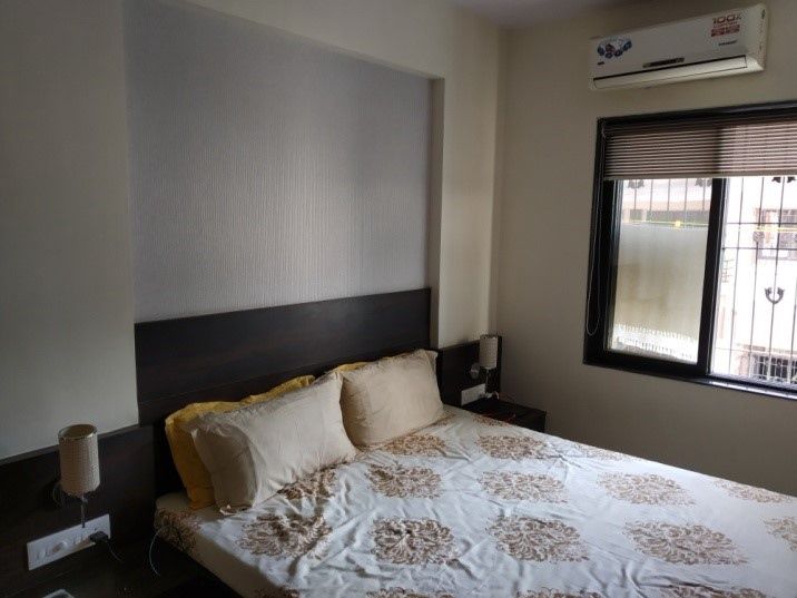 Wooden Bed with Side Tables & Table Lamp