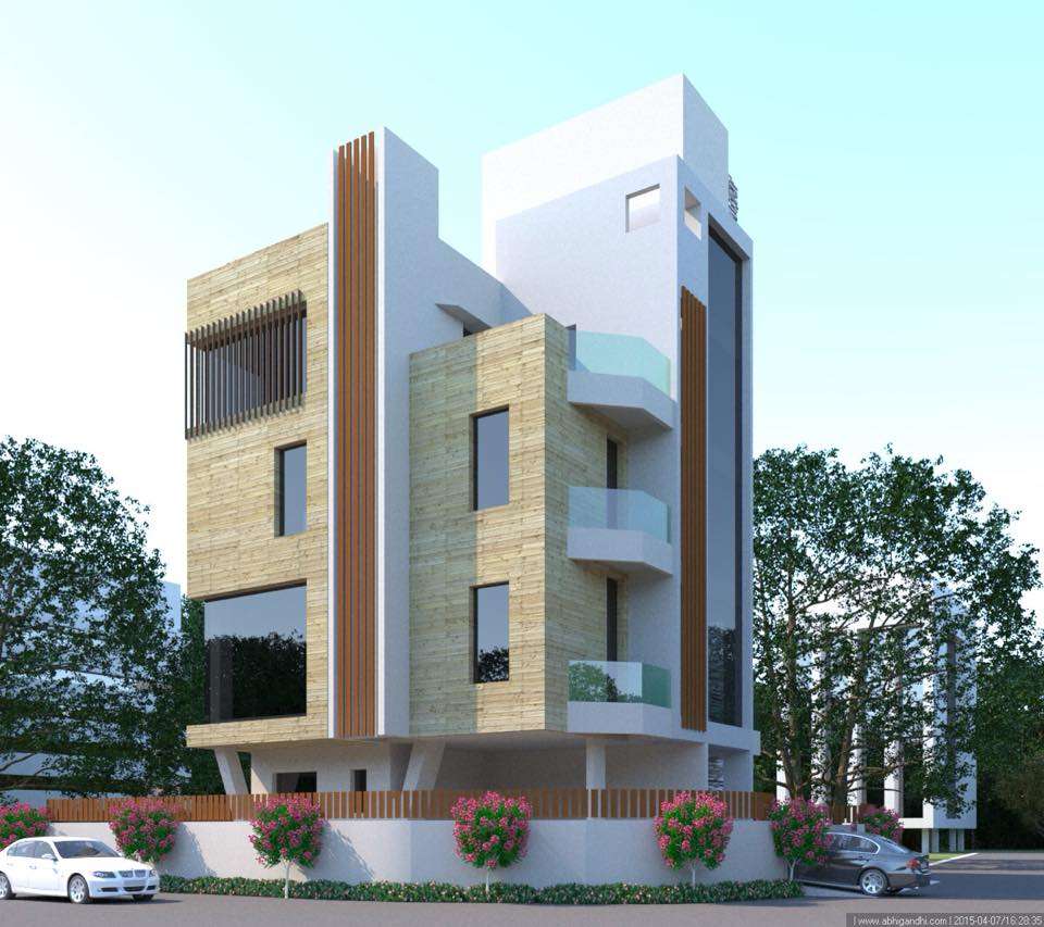 Exterior View of G+3 Storey Building highlighted with Glazed & Stone