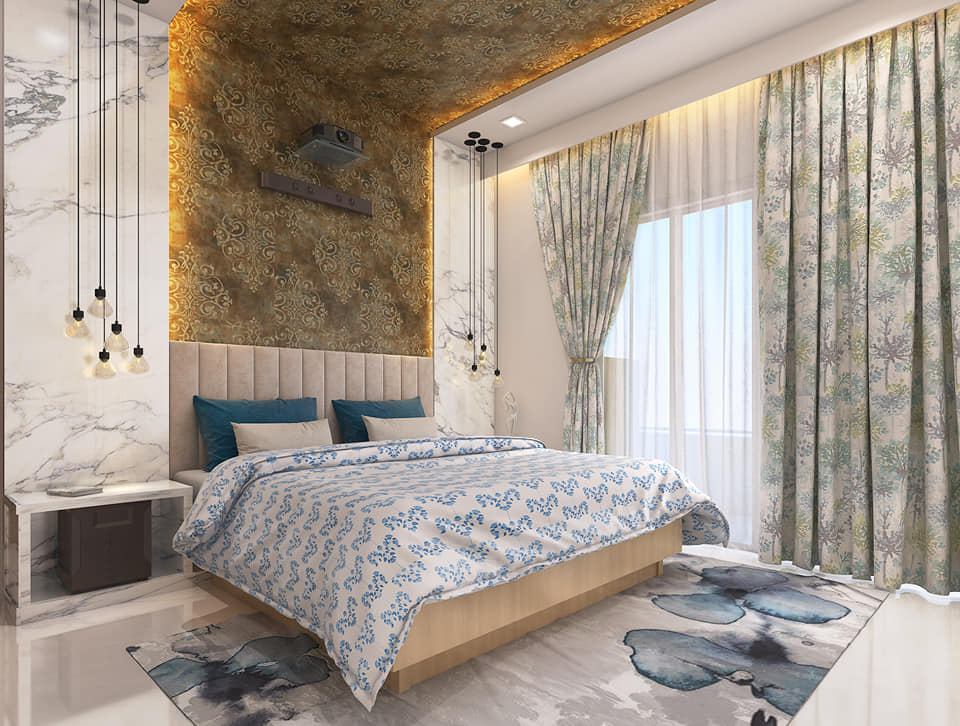 Italian Marble Finished Bedroom having Beige Colour Bed