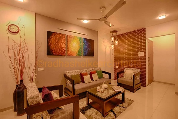 Living Area Interior Design, 2BHK Flat, Baavdhaan, Pune