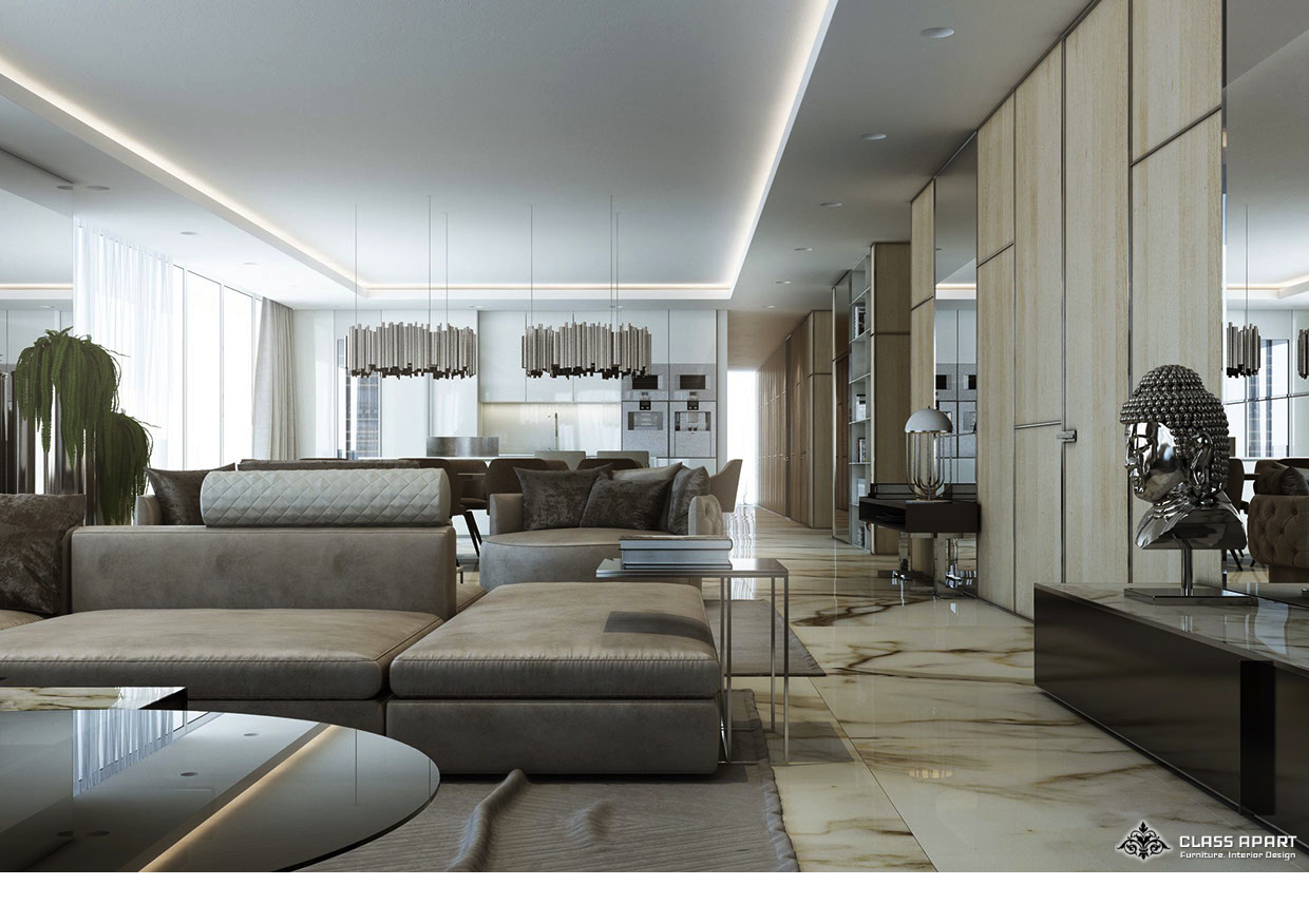 Luxurious Living Room Interior Design, Space plan & Furniture Selection Project - 2(b)