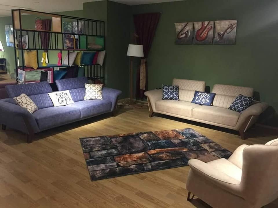 Living Room with Olive Green theme on Walls