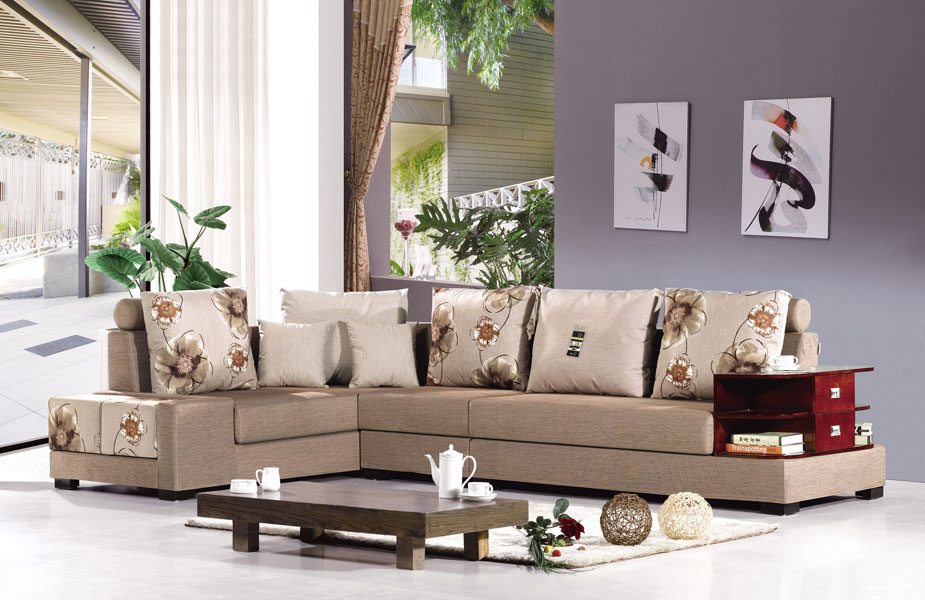 Modern Sectional Beige Coloured Linen upholstered Sofa